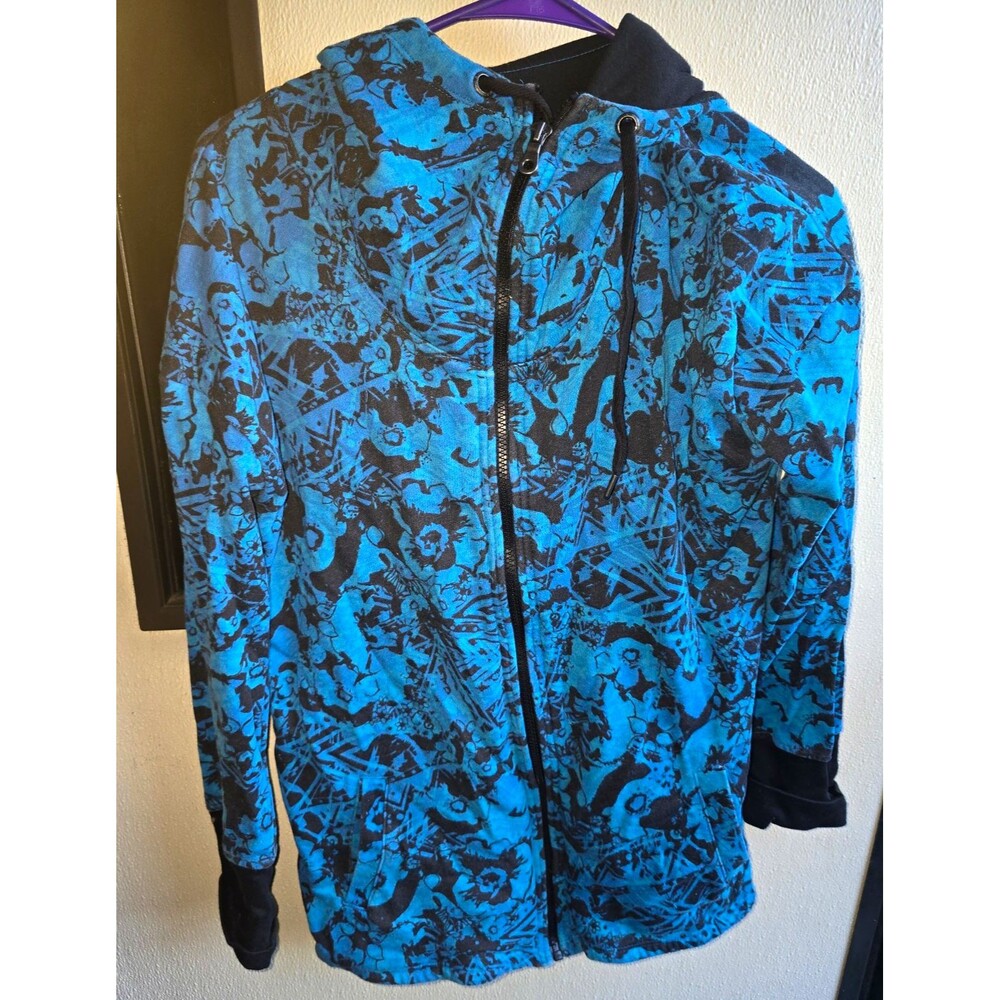 Gaiam Womens Full Zip Hooded Hoodie Floral Blue Black Knit, M Regular